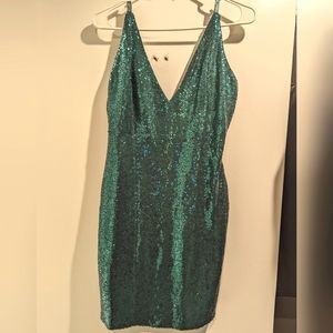 Vibrant and sexy sequined teal green mini dress - Size M